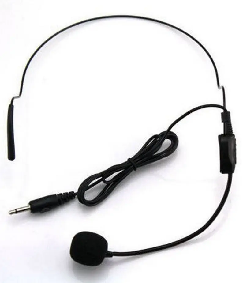 A microphone and cord attached to a headset.