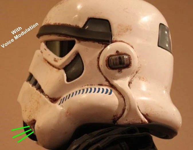 A close up of the helmet on a star wars character