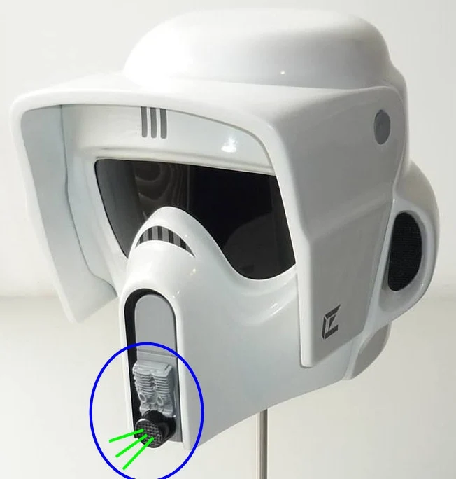 A helmet with the green laser pointing to it.